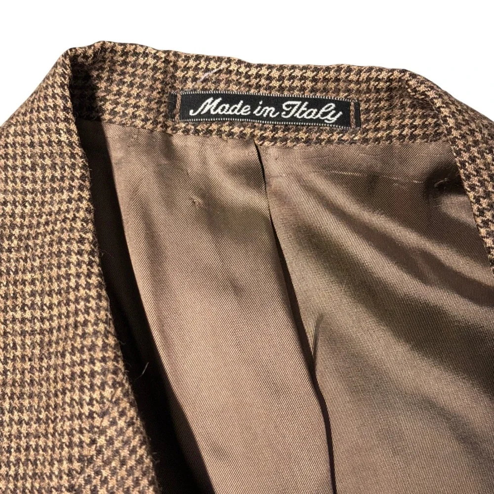 Vtg Valentino Uomo Suit Mens 44L / 36x29 Houndstooth Pleated Tweed Flannel Italy